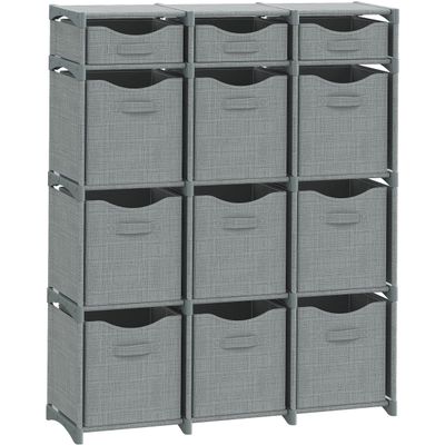 12 Cube Storage Organizer With Bins Included - Closet Storage With 12 Storage Bins - Easy To Assemble Storage Unit With Drawers - Closet Organization For Clothes, Bedroom, Nursery, & Toys (Grey)