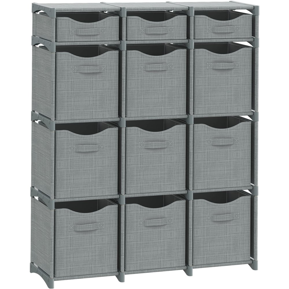 12 Cube Storage Organizer With Bins Included - Closet Storage With 12 Storage Bins - Easy To Assemble Storage Unit With Drawers - Closet Organization For Clothes, Bedroom, Nursery, & Toys (Grey)