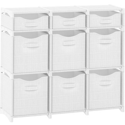 9 Cube Storage Organizer With Bins Included - Closet Storage With 9 Storage Bins - Easy To Assemble Storage Unit With Drawers - Closet Organization For Clothes, Bedroom, Nursery, & Toys (White-Grey)