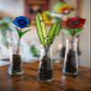 3D Stained Glass Flower Home Decor Ornaments: Premium Handmade Glass Art in USA (Red & Blue (Set of 2)) view 1