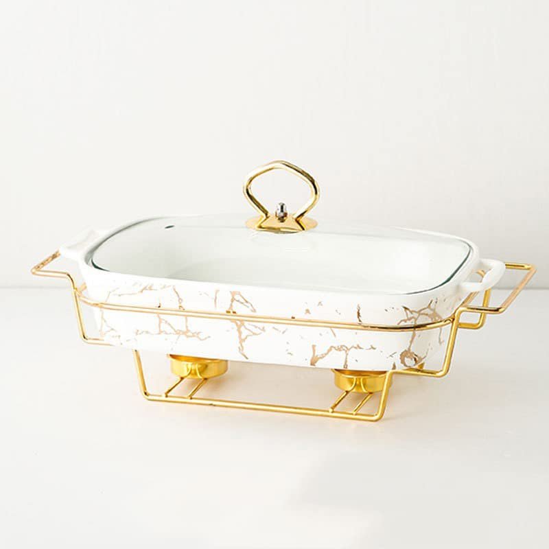 XQKXHZ Ceramics Chafing Dish Buffet Set, Marble Finish Chafing Dish, Rectangular Chafers for Buffet/Weddings/Parties/Banquets/Catering Events,White,B