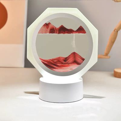 LFFH Hourglass Table Lamp, LED Art Decorative Sand Paintings Night Light Artist Ornament Glass Deep Sea Sand Scene Dynamic Display (Color : Red, Size : 18x19.5cm)