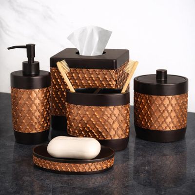 Decozen Bathroom Accessories Set 6Pcs  Soap Dispenser, Toothbrush Holder, Tumbler, Soap Dish & Cotton Swab Jar  Modern Bathroom Decor, Bath Set for Christmas Decor, Wally