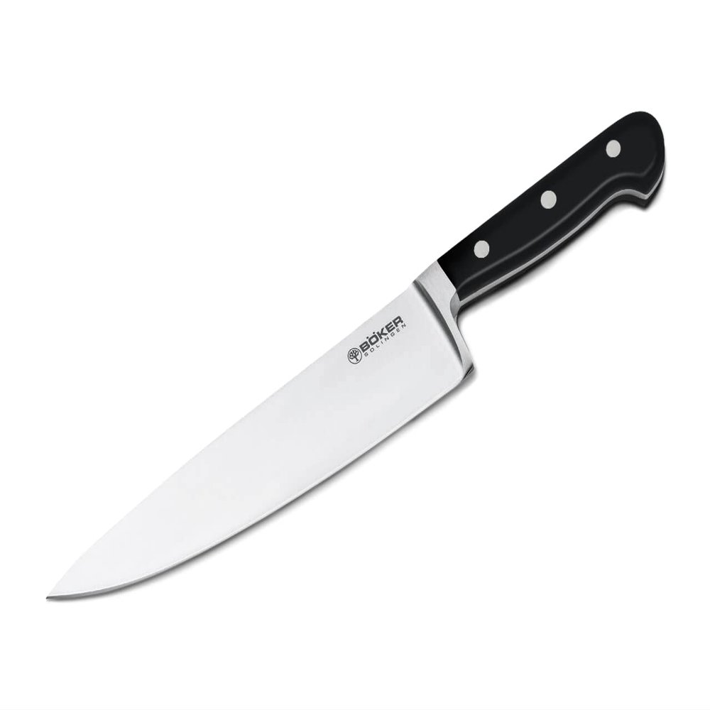 Boker Heritage 8 Inch Chef's Kitchen Knife, Forged Stainless Steel, Classic Design, Made In Germany (Black POM)
