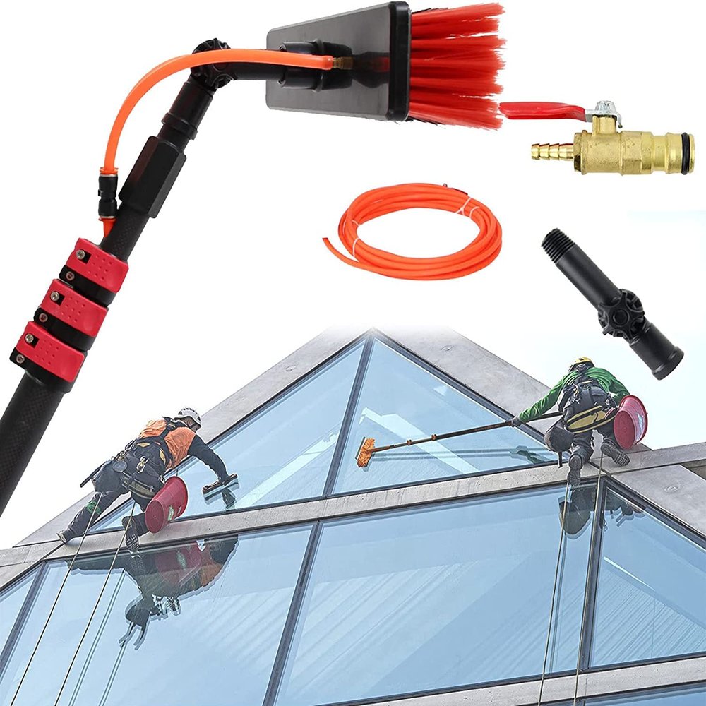 water fed pole kit window cleaning brush outdoor Telescopic Extension Pole Cleaning Kit, Outdoor Window Cleaner Window Glass Photovoltaic Solar Panel Cleaning System Washing Equipment Tool Water Fed P
