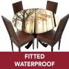 Fall Trees Round Fitted Tablecloth with Elastic Edge,Abstract Landscape Theme Art Print Polyester Table Cover, XXLarge, Fit Round Tables up 65"-71" Diameter, for Christmas Party Dining Banquet view 3