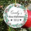 2022 Baby First Christmas Wreath Flower 2022 Christmas Tree Ornament Winter Holiday Keepsake Gift for Baby New Parents 3 Inch Flat Ceramic Ornament Gift view 1