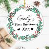 2022 Baby First Christmas Wreath Flower 2022 Christmas Tree Ornament Winter Holiday Keepsake Gift for Baby New Parents 3 Inch Flat Ceramic Ornament Gift view 3