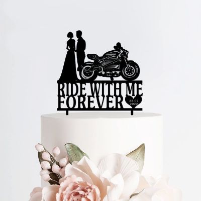 Acrylic Personalized Wedding Cake Toppers Bride And Groom with Motorcycle Ride with Me Forever Black Cake Topper Funny Cake Decoration Party Supplies for Bridal Shower Engagement Anniversary style72