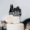 Acrylic Personalized Wedding Cake Toppers Bride And Groom with Motorcycle Ride with Me Forever Black Cake Topper Funny Cake Decoration Party Supplies for Bridal Shower Engagement Anniversary style72 view 3