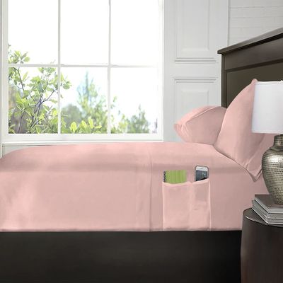 High Kotton 4-Piece Smart Sheet Set - Luxury Soft 1000 Thread Count 21" Inch Deep Pockets, 100% Egyptian Cotton-with Side Storage Pockets on Fitted Sheet, King Size, Blush