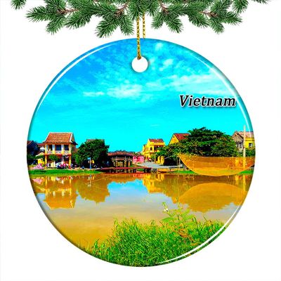 Vietnam Thnh ph Hi an Christmas Ornament 2022 Hanging Xmas Tree Pendant Decoration Double Sided Ceramic Souvenir Travel Gift 2.8 Inch