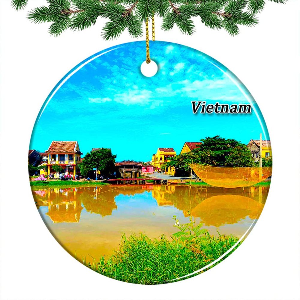 Vietnam Thnh ph Hi an Christmas Ornament 2022 Hanging Xmas Tree Pendant Decoration Double Sided Ceramic Souvenir Travel Gift 2.8 Inch