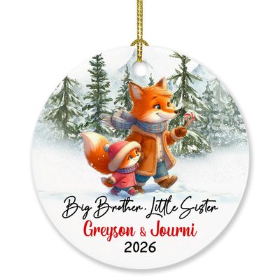 Baby Foxes Ornament for Kids, Personalized Fox Sibling Ornaments Christmas 2026, Big Brother & Little Sister Fox Ornament Gift for Sibling, Custom Names Big Brother Little Sister Fox Ornament Xmas