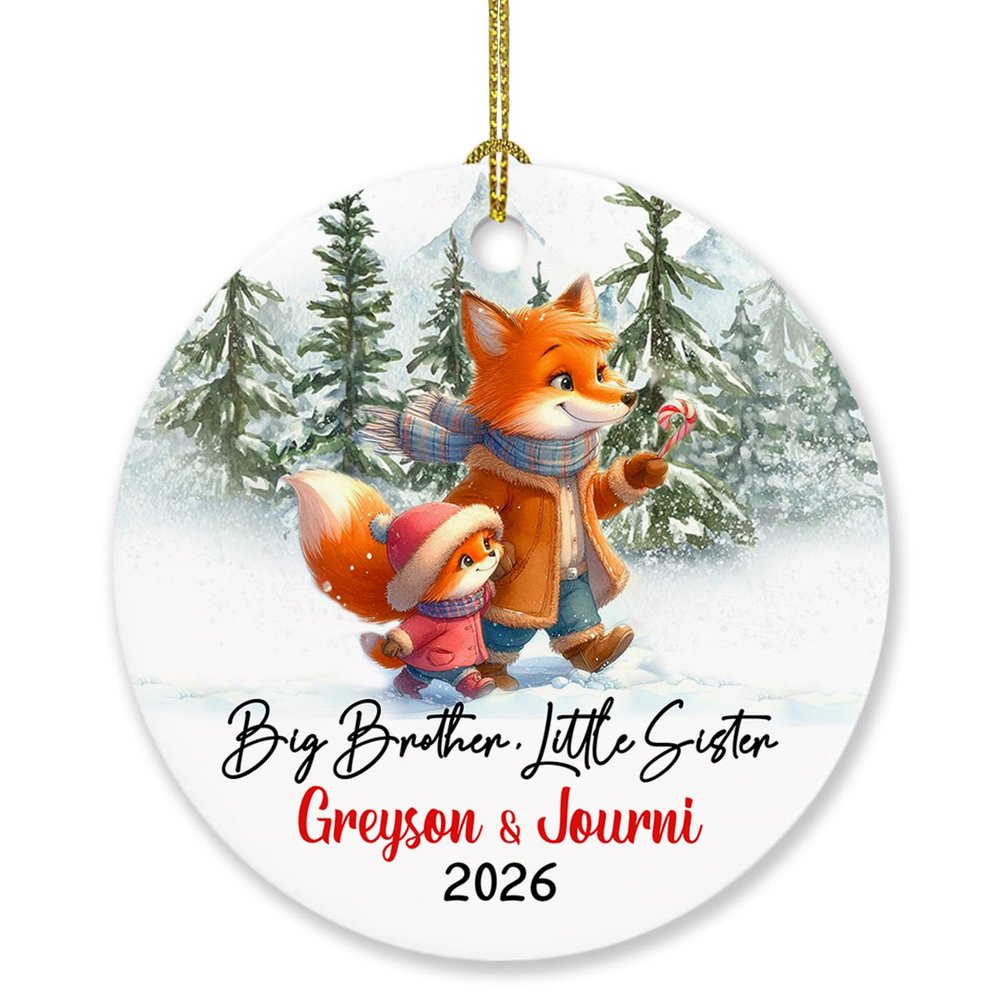 Baby Foxes Ornament for Kids, Personalized Fox Sibling Ornaments Christmas 2026, Big Brother & Little Sister Fox Ornament Gift for Sibling, Custom Names Big Brother Little Sister Fox Ornament Xmas