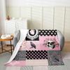 Erosebridal Sugar Skull Throw Blanket, Halloween Skelebone with Flowers Fuzzy Blanket, Garden Pink Rose Floral Flannel Blanket for Bed Couch, Geometric Honeycomb Plaid Fleece Blanket, Queen Size view 3