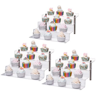 CECOLIC Acrylic Riser Shelf 4 Tier Clear Display Stand for Collectibles Pop Figures, Cupcakes, Perfumes, Display Risers for Decorating & Organizing - 11.8 x 10.8 x 6.5 in (Large, 3 Pack)