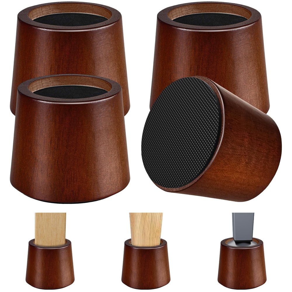 KOIKEY Wooden Furniture Bed Risers - 3 Inch Circle Heavy Duty Furniture Height Extenders Lifts for Sofa Couch Desk Chair Table Base Raising Space, Convenient Store and Cleaning, Pack of 4