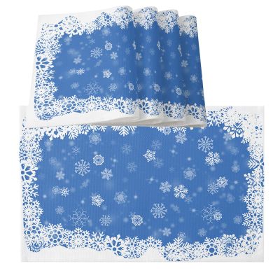 Blue Christmas Placemats for Dinning Table Set of 6 Winter Xmas Snowflake Winter Holiday Burlap Kitchen Place Mats Waterproof Cloth Table Mats, Indoor Outdoor Placemats Easy Clean Dinner Decor 13x19