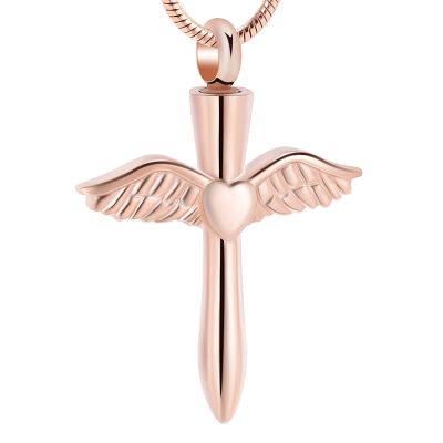 SHEIL Angel Wings Hold Heart Cross Necklace Cremation Jewelry Elegant Women Necklaces Ashes Holder Urn Pendant Keepsake Gifts,2