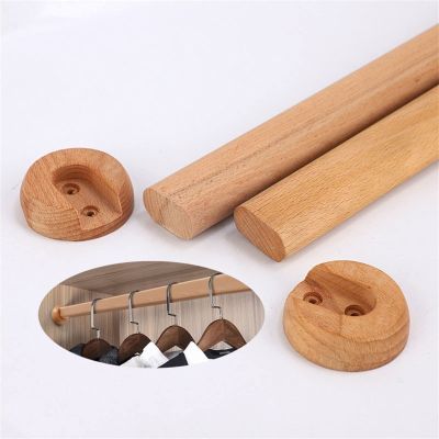 Melairya Closet Rod, Wall Mounted Hanging Rod for Closet, Wooden Closet Pole Closet Bar with Socket Set for Wardrobes (Color : Oil Based Finish, Size : 60cm)