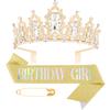Gold Birthday Girl Sash & Crown Set, Didder Birthday's Crown Tiara for Women Party Crowns for Woman Girls Crystal Sash and Tiara for Women Happy Birthday Gift view 1