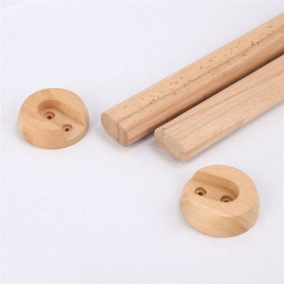 Melairya Wooden Hanging Closet Pole with Support Bracket, Wall Mount Curtain Rod for Window, Kitchen, Cupboard & Wardrobe (Color : Crude Wood, Size : 50cm)