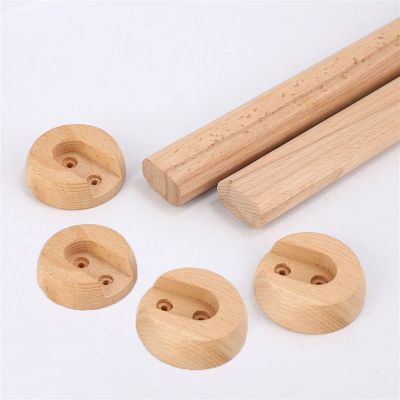 Melairya Wooden Closet Rod, 2 Sets Wall Mounted Hanging Rod for Closet, Closet Pole Closet Bar with Socket Set for Wardrobes (Color : Crude Wood, Size : 120cm)