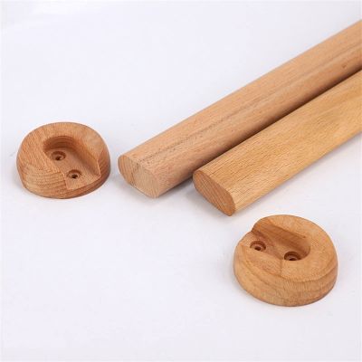 Melairya Wooden Hanging Closet Pole with Support Bracket, Wall Mount Curtain Rod for Window, Kitchen, Cupboard & Wardrobe (Color : Oil Based Finish, Size : 70cm)