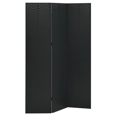 'vidaXL 3-Panel Room Divider in Black, 47.2"x70.9" Steel Privacy Screen for Living Room, Bedroom, Dining Room