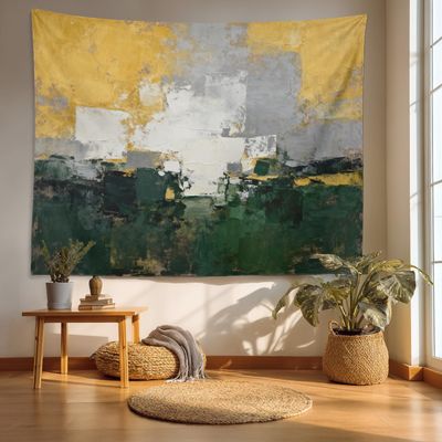Batmerry Orange Abstract Color Tapestry, Gray Modern Wall Art Hanging Decoration Polyester Fiber White Ruffled Around for Dorm Room Bedroom Living Room, 59.1x82.7 inches