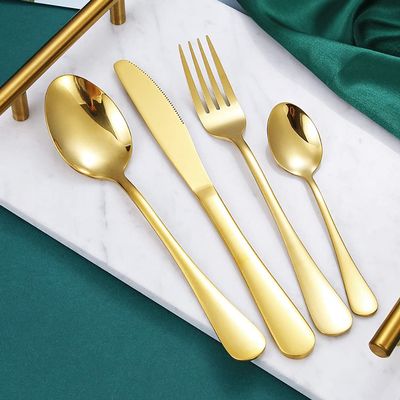 Gold Silverware Set 24-Piece Stainless Steel Flatware Set Service for 6 Durable Delicate Cutlery Set for Home Kitchen Wedding Restaurant Include Knifes Teaspoons Forks and Spoons