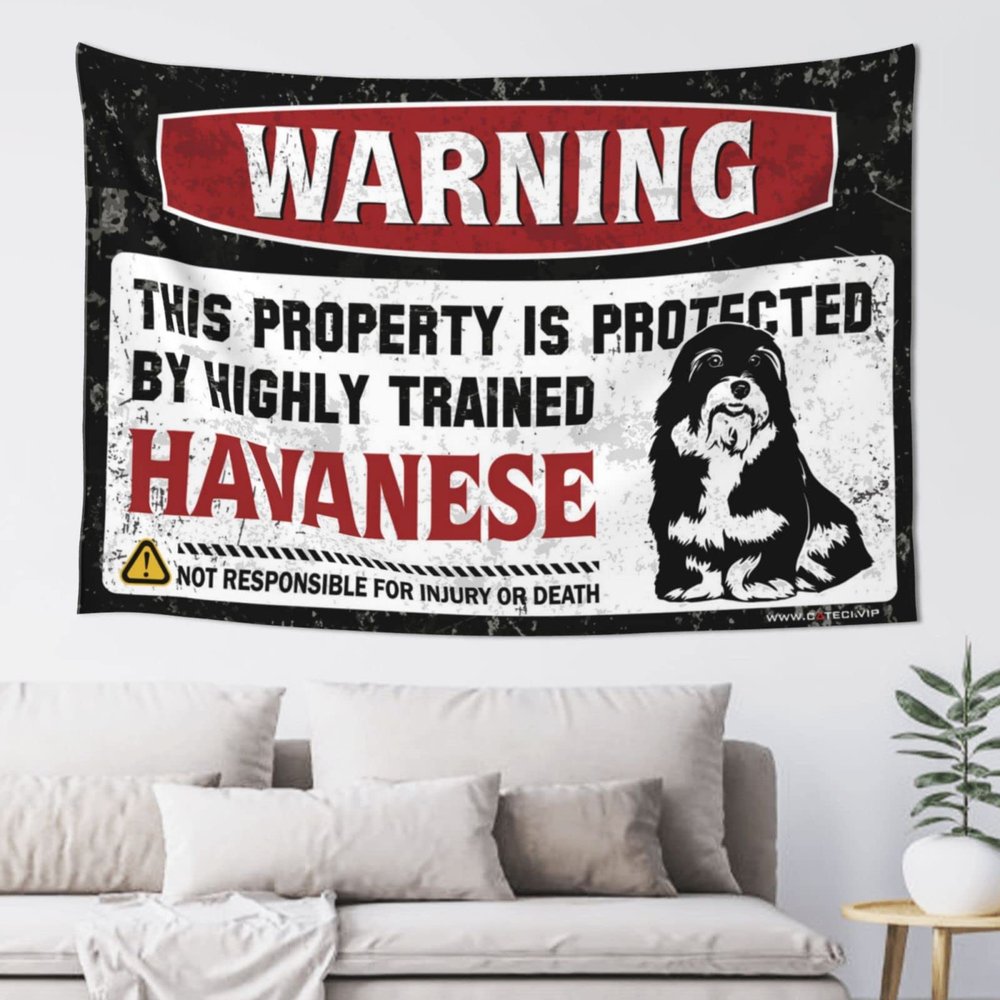 Bar for Man Cave Warning This Property is Protected by A Highly Trained Havanese Tapestry Cave Man Bar Men Decor ( Size : 75X92CM )