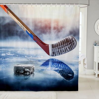 Feelyou Ice Hockey Shower Curtain Ice Sports Games Kids Bathroom Shower Curtain Set for Puck Hockey Bath Curtain Waterproof Winter Sports Kids Bathroom Accessories 72"x78"