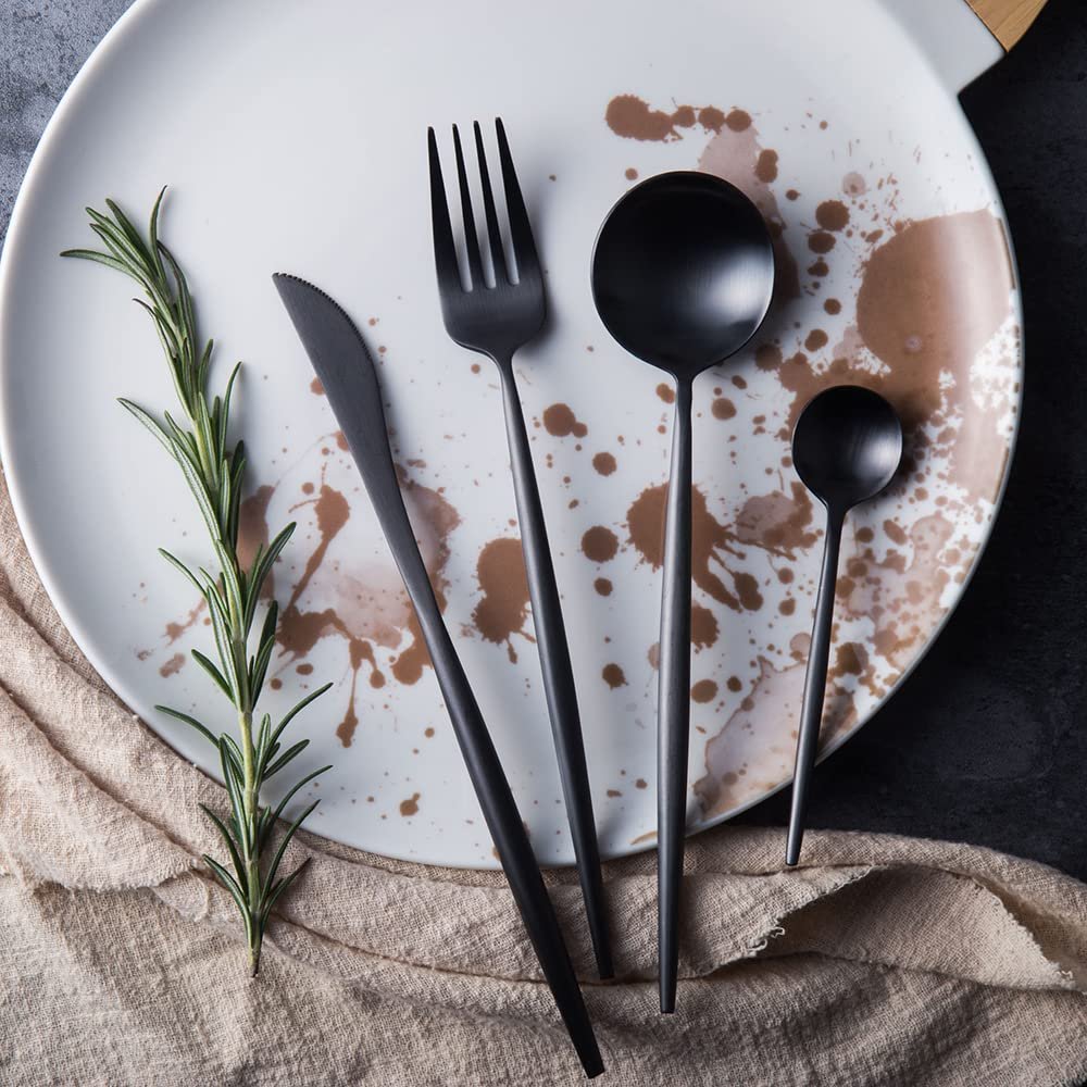 32 Piece Black Silverware Set for 8 Durable 18/10 Stainless Steel Delicate Heavy Flatware Set Kitchen Wedding Restaurant Cutlery Utensil Set Include Teaspoons Knifes Forks and Spoons