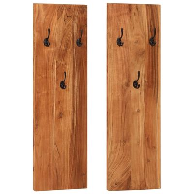 vidaXL Wall-Mounted Coat Racks 2 pcs in Brown, 14.2"x1.2"x43.3", Made of Solid Acacia Wood, Vintage-Style Design, Durable, Space-Saving, 3 Coat Hooks per Rack