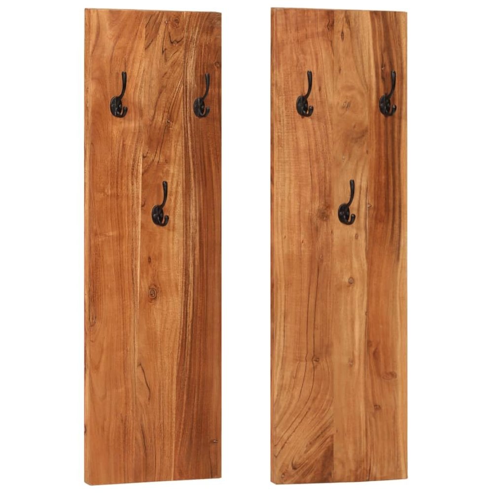 vidaXL Wall-Mounted Coat Racks 2 pcs in Brown, 14.2"x1.2"x43.3", Made of Solid Acacia Wood, Vintage-Style Design, Durable, Space-Saving, 3 Coat Hooks per Rack