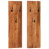 vidaXL Wall-Mounted Coat Racks 2 pcs in Brown, 14.2"x1.2"x43.3", Made of Solid Acacia Wood, Vintage-Style Design, Durable, Space-Saving, 3 Coat Hooks per Rack view 1