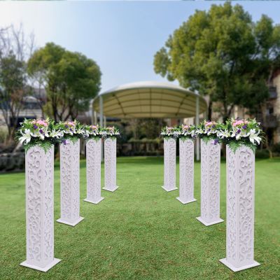 DNYSYSJ 8pcs LED Wedding Roman Column,Red/Blue/Purple 3-light Change Carved Greek Pillar,White Decoration Flower Stands,PVC Party Wedding Flower Baskets