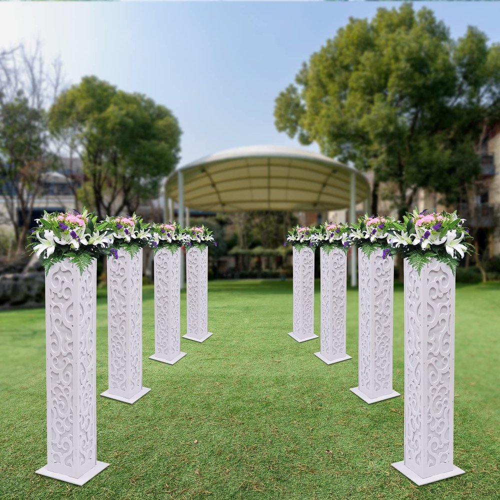 DNYSYSJ 8pcs LED Wedding Roman Column,Red/Blue/Purple 3-light Change Carved Greek Pillar,White Decoration Flower Stands,PVC Party Wedding Flower Baskets