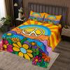 Erosebridal 70s Groovy Flower Bedspread Sun Moon Peace Sign Quilted,Adults 60s Flower Power Coverlet Set Rural Pastoral Twin Quilt Set,Women Halloween 1960's 1970's Hippie Disco Indie Room Decor view 1