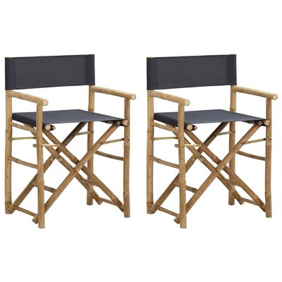 vidaXL 2 Piece Bamboo and Polyester Folding Director's Chairs Set in Dark Grey for Outdoor Garden Use Compact Durable Rustic Design Ideal Patios Balconies Chair Seats Patio Portable Seating Furniture
