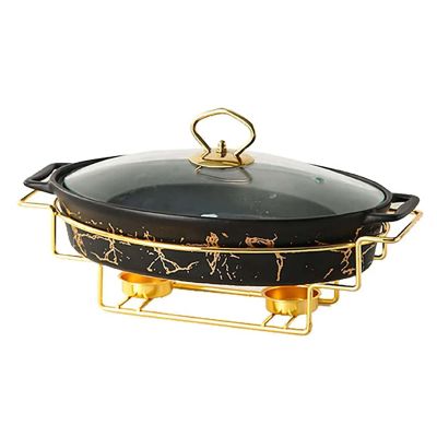 JYHCD Chafing Dish Buffet Set, Ceramics Chafer with Imitation Marble Finish, Chafer and Buffet Warmer Set for Buffet Weddings, Parties, Banquets, Catering Events,Black,B