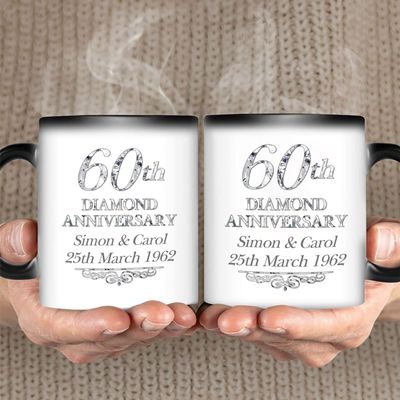 Cups Personalized Coffee Mug For Wife From Husband 60th Diamond Anniversary Idea Gifts For Couple Custom Name White Ceramic 11 15oz On Anniversary Valentines Wedding Birthday