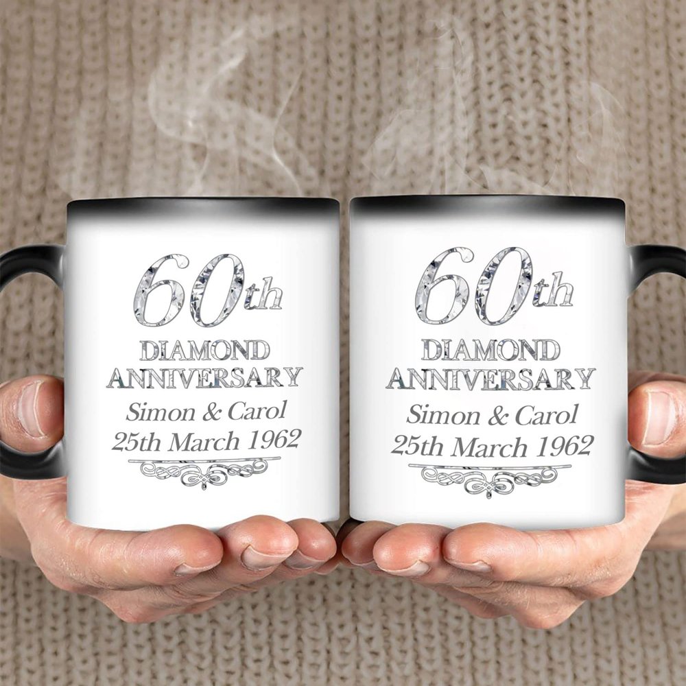 Cups Personalized Coffee Mug For Wife From Husband 60th Diamond Anniversary Idea Gifts For Couple Custom Name White Ceramic 11 15oz On Anniversary Valentines Wedding Birthday
