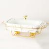 JYHCD Ceramics Chafing Dish Buffet Set, Marble Finish Chafing Dish, Rectangular Chafers for Buffet/Weddings/Parties/Banquets/Catering Events,White,A view 1