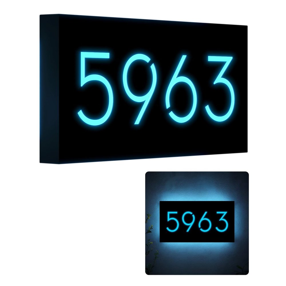 12V LED House Numbers for House Street Backlit,Personalised Illuminated Modern House Numbers Address Sign Address Plaque Lighted with LED (50X25CM, Ice Blue light)