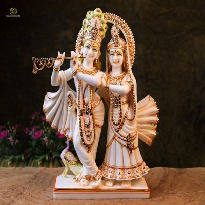 Ganeshaartsncrafts Radha Krishna Statue 14 Inch Marble Dust Dancing Krishna Radha Idol Hindu Divine Couple Gods Lakshmi Narayan Statue Wedding Pack of 1