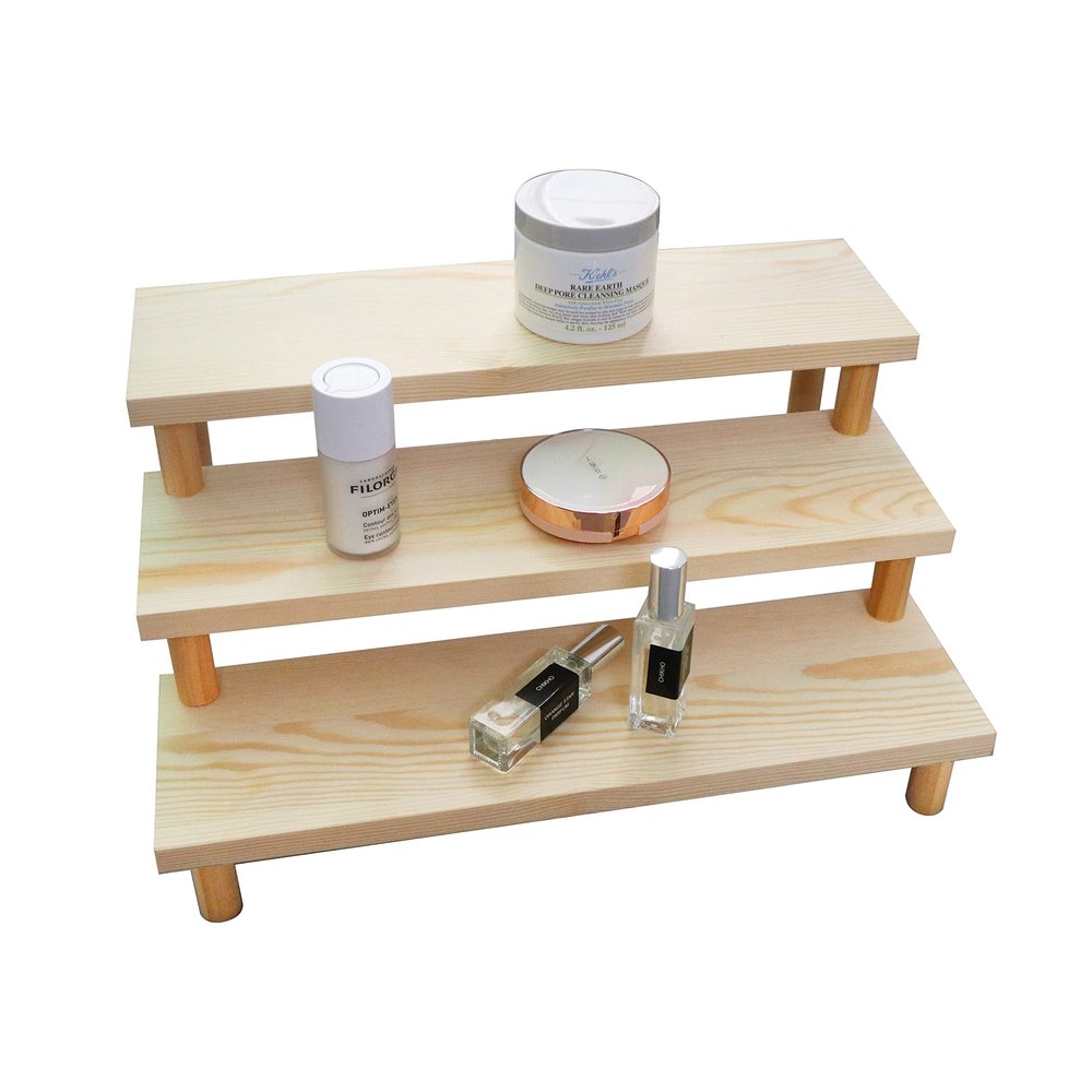 NAJMECHOY Figure Display Riser Thick Wooden Shelf Thick Support Legs Display Resin Figure Cupcake Cups for Collectibles Retail Display Stand (3 Tiers)