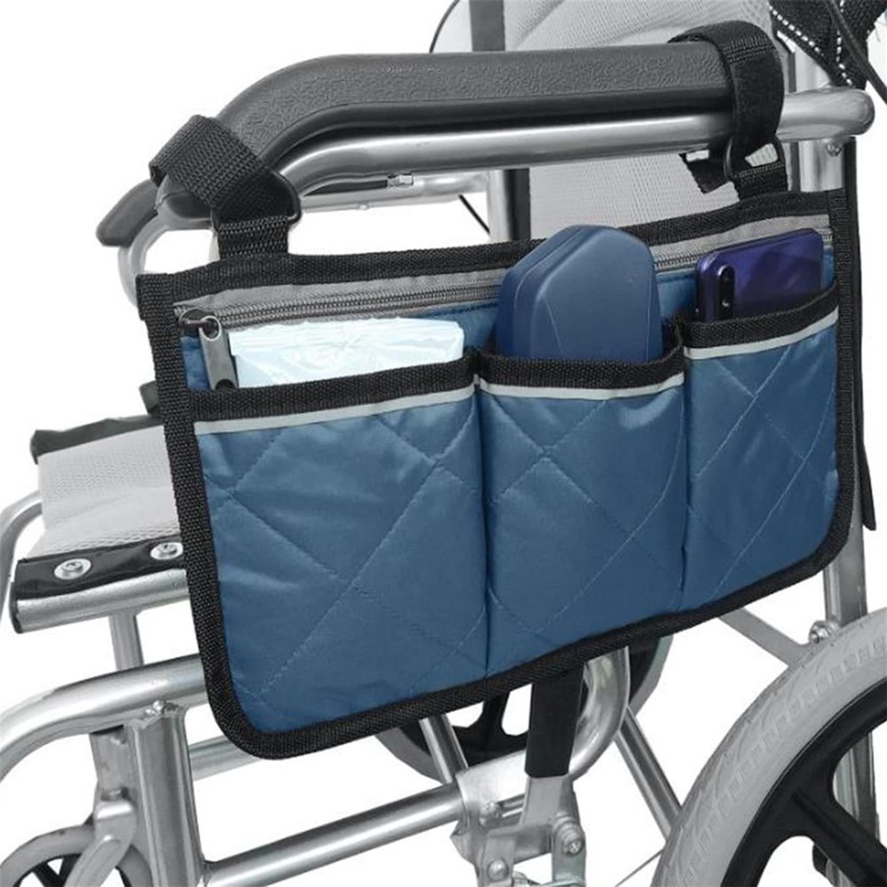 Ellylian Wheelchair Armrest Accessories, Side Bags to Hang On Side Pouches Waterproof Storage Fathers for Home/Outdoor/Baby Cart,Navy Blue